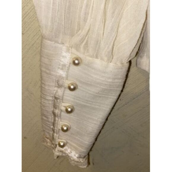 Vtg 1970s Gunne Sax Jessica's Gunnies Victorian High Neck Blouse Ivory Pearls M - Picture 12 of 12